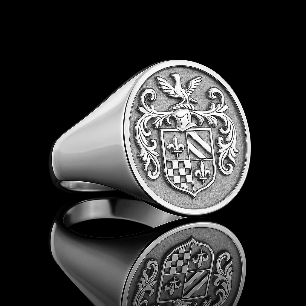 Personalized Sterling Silver Coat of Arms Signet Ring