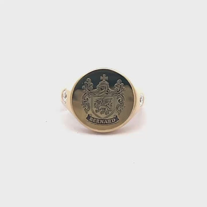 Personalized Solid Gold Coat of Arms Ring with Natural Diamonds