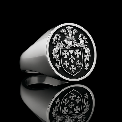 Personalized Coat of Arms Ring with 3D Effect and Black Surface